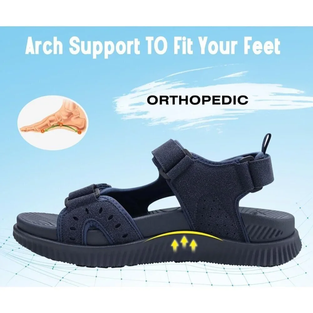 Casual Hiking Sandals Men's Dark Blue Athletic Sports Walking Fisherman Shoes